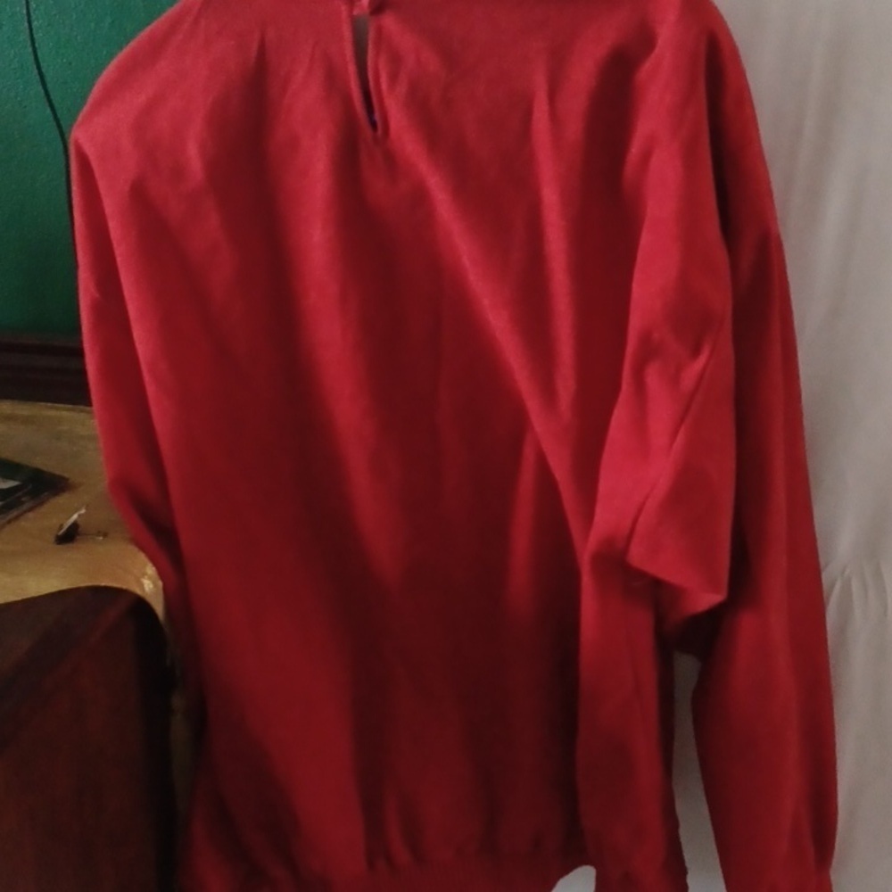 VTG 70s Red Velour Diamond Print Sweatshirt - Picture 7 of 7